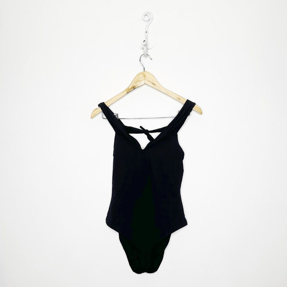 BECCA Socialite Off The Shoulder Bow Back One Piece Swimsuit BLACK womens SMALL